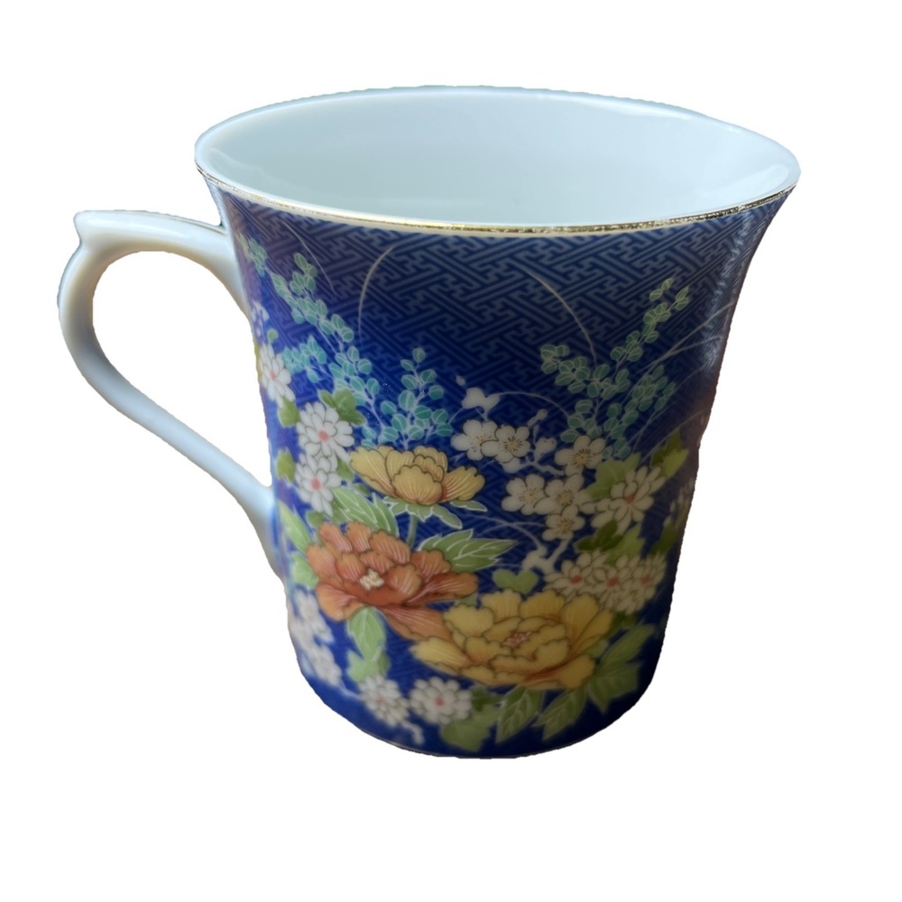 VTG Takahashi San Francisco‎ Echo Mug Cup 10 oz Blue Floral Hand Painted